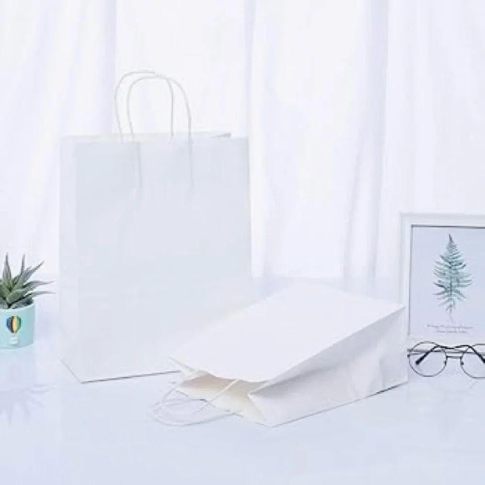 SET OF 10 Elegant White Gift Bags - 8”x5”x11”